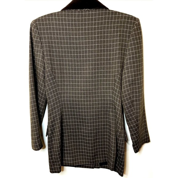 Vintage SANDRO Paris Brown Checked Double-Breasted Velvet Trim Blazer Sz S - Picture 2 of 9